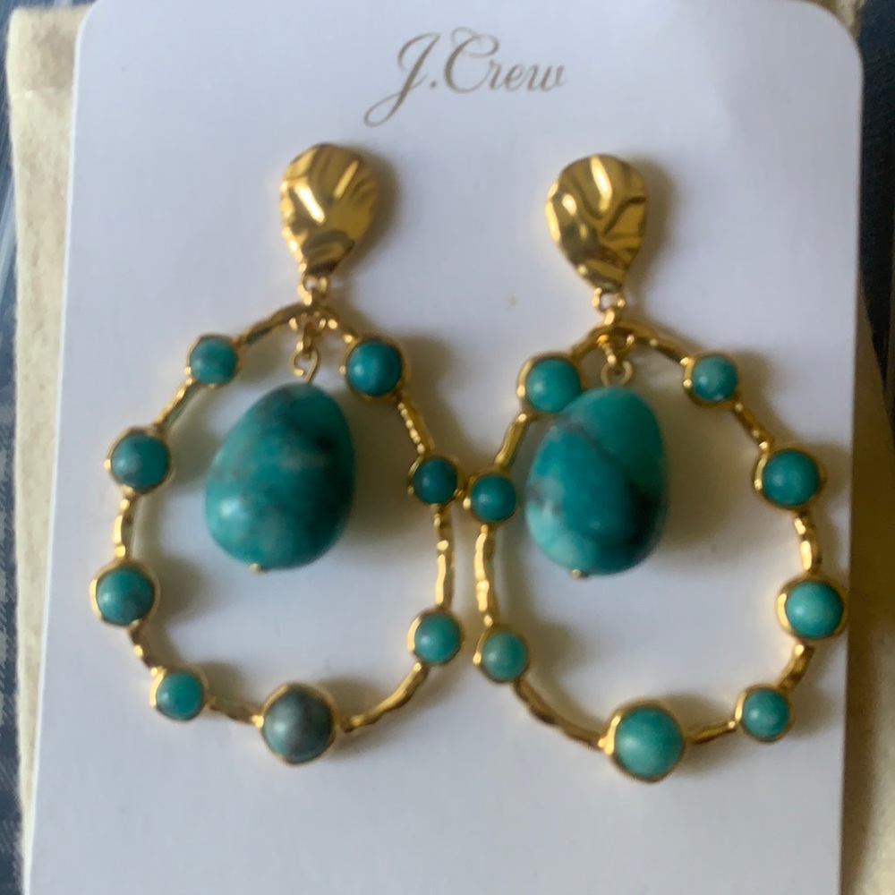 J.Crew Olivia Semiprecious Stone Statement Earrings Dusty Shale Aqua Jad… - Picture 2 of 5